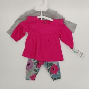 Carter's  3 peice Grey top pink top and floral pants newborn